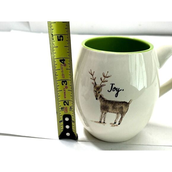 Rae Dunn Christmas JOY Reindeer Coffee Tea Mug Green Interior Artisan Collection - Picture 2 of 7